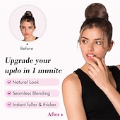 abordables Queue-de-cheval-chignon en désordre haut noeud clip en chignon faux chignon queue de cheval extension 12 pouces synthétique chignon chignon postiche pour les femmes noir