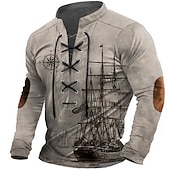 economico Magliette vintage-Per uomo Nave Stampe astratte Bussola Magliette grafiche Camicia d&#039;epoca Manica lunga maglietta Camicia Di tendenza Originale Informale Esterno Da mare Da tutti i giorni Blu Verde Cachi Primavera