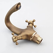 cheap Classical-Bathroom Sink Mixer Faucet, Brass Basin Taps Dual Handle with Hot and Cold Hose