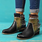 ieftine Botine-cizme boho chic de damă cu mozaic colorat și fermoar – cizme cu șireturi în stil vintage pentru toamnă și iarnă
