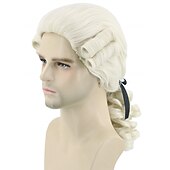 voordelige Historische pruiken-Mannen Pruik voor Koloniale Historische Rechter Kostuums Pruik Beige Carnaval Cosplay Pruiken Halloween Pruiken