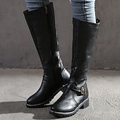 cheap Riding Boots-Women&#039;s Knee High Riding Boots with Side Zipper and Buckle – Classic Faux Leather Fall Winter Boots for Daily Wear, Commuting, and Outdoor Outfits