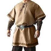 voordelige Bovenkanten-Punk &amp; Gothic Middeleeuws Renaissance Blouse / overhemd Tuniek Ren Faire Krijger Viking Grote maten Effen Kleur Voor heren Viking Feest Volwassenen Blouse