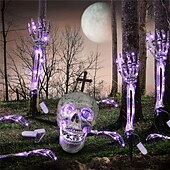 billige Halloween rekvisittbelysning-3-pakning realistisk utseende skjelettstaker kirkegård hage plen staker halloween skjelett lys opp halloween dekorasjoner skjelett hender hode gårdsstake med lysstrenger for hage varm hvit / lilla
