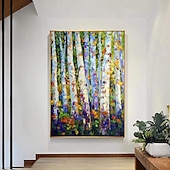 preiswerte Landschaftsgemälde-Handgefertigtes, handgemaltes Ölgemälde, Wandkunst, Frühlingsbirkenwald, Gemälde auf Leinwand, moderne Textur, grüner Baum, Gemälde, Dekor, gerollte Leinwand, kein Rahmen, ungedehnt