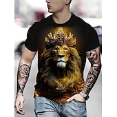 billige T-skjorter med dyreprint-Herre Grafisk Dyr Løve T skjorte Kortermet T skjorte 3D-utskrift Crew-hals Skjorte Årgang Mote Designer utendørs Daglig Sport Mørkebrun Svart Gul Vår sommer Klær S M L XL 2XL 3XL