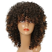 economico Parrucche trendy sintetiche-parrucche afro ricci biondi per donne nere parrucche afro bionde ombre anni &#039;70 per donne parrucche ricci crespi anni &#039;70 biondo mixd marrone