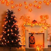 cheap USB String Lights-Red Maple Leaf USB String Lights Halloween Thanksgiving and Fall Decorations for Home Party and  Autumn Atmosphere Decoration