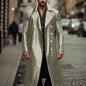 billiga Trenchcoat för män-Herr Imitationsläderjacka Övergångsjacka Utekväll Vår &amp; Höst Imitationsläder Vindtät jacka Ytterkläder Kläder Ensfärgat Kavajslag Dubbelknäppt