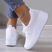 preiswerte Damen-Sneaker-Damen Turnschuhe Schuhe mit innerer Höhenerhöhung Outdoor Täglich Feste Farbe Sommer Keilabsatz Runde Zehe Sport Brautkleider schlicht Komfort Rennen Wanderschuhe Fliegendes Weben Gummiband Schwarz