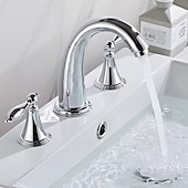 cheap Multi Holes-Widespread Bathroom Faucet Sink Mixer Basin Taps, Twin Handle Vessel Tap with Cold and Hot Hose