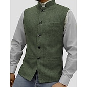 preiswerte Men&#039;s Vest-Herren Weste Nehru-Jacke Urlaub Alltagskleidung Ausgehen Mode Basic Frühling &amp; Herbst Knöpfe Polyester Bequem Einfach Einreihig Stehkragen Normale Passform Silber Wein Schwarz Blau Weste