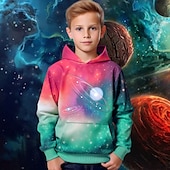 billige Gutts 3D-visjon og geometri-Gutt 3D Grafisk Galakse Rom Hattetrøje Langermet 3D-utskrift Vår Høst Vinter Mote Gatemote Kul Barn 3-12 år utendørs Avslappet Daglig Normal