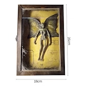 cheap Halloween Hanging &amp; Tabletop Decorations-Halloween Mummified Fairy Display Box Solid Mdf Rectangle Distressed Wooden Hard Gift Durable Scary Mummy Skeleton With Wing Decoration Living Room Supplies
