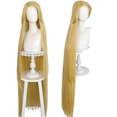 economico Parrucche dei personaggi dei film-Parrucche Lunghe Bionde da 42 Pollici per Donne Adulte Parrucche Lunghe Dritte per Cosplay di Principessa Parrucche in Capelli Sintetici per Carnevale Peluca Verde per Festa di Natale di Ragazze