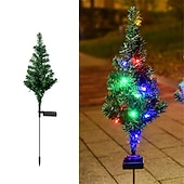 abordables lumières de Noël en plein air-Lumières de sapin de Noël solaires décorations de sapin de Noël en LED artificielles étanches à l’extérieur mini sapins de Noël pré-éclairés à énergie solaire avec lumières pour jardin pelouse chemin