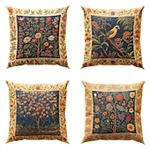 baratos Estilo Vintage-1 pçs Poliéster Cobertura de Almofada, Pássaro Árvores / Folhas Europeu Boho Quadrada Zíper Poliéster Tradicional Clássico