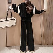 preiswerte Sets-2 Stück kinderkleidung Mädchen Buchstabe Tasche Kapuzenpulli &amp; Hose einstellen Langarm Aktiv Ausbildung 7-13 Jahre Herbst Schwarz Weiß