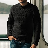 preiswerte Herrenpullover-Herren Pullover Herbstpullover Overall Gerippt Gehäkelt Stricken Standard Strick Glatt Rundhalsausschnitt Retro Arbeit Freizeitskleidung Bekleidung Winter Schwarz Weiß M L XL