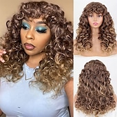 economico Parrucche trendy sintetiche-parrucche afro ricci biondi per donne nere parrucche afro bionde ombre anni &#039;70 per donne parrucche ricci crespi anni &#039;70 biondo mixd marrone