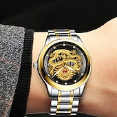tanie Zegarki kwarcowe-Zegarek męski Zegarki luksusowy złoty zegarek kwarcowy 3D wodoodporny zegarek automatyczny z samonakręcaniem Prezent dla mężczyzn Relojes