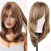 abordables Perruques Synthétiques Sans Bonnet-perruques blondes platine pour femmes perruque en couches avec frange 22 pouces longueur d&#039;épaule perruque perruque de cheveux synthétiques d&#039;aspect naturel pour une utilisation quotidienne