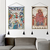 tanie zabytkowe gobeliny-zestaw 2 sztuk w stylu vintage średniowieczny tkany gobelin ścienny dekoracja koc kurtyna wisząca sypialnia dekoracja salonu nordycka bawełniana lniana frędzel 14 &quot;x 20&quot;