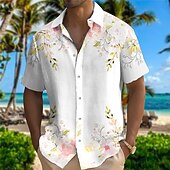 Men's Floral Shirt Button Up Shirt Short Sleeve Fashion Designer Casual Outdoor Casual Summer Spring Turndown Print White Yellow4