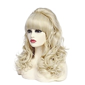 levne Historické paruky-Dlouhá vlnitá blond paruka s ofinou velká bouffant včelí úl paruky pro ženy vhodná na kostým z 80. let nebo karnevalovou párty paruky na Halloween