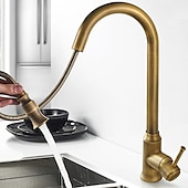 economico Doccetta estraibile-rubinetto da cucina tradizionale estraibile miscelatore lavello rubinetti in ottone, rubinetti vintage monocomando a 360 gradi con tubo freddo e caldo