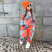 preiswerte Sets-2 Stück kinderkleidung Mädchen Batik Tasche Set aus Kapuzenpullover und Jogginghose einstellen Langarm Aktiv Ausbildung 3-7 Jahre Herbst Rote Orange