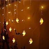 cheap Halloween Outdoor-Halloween Decorations 3.5M 96Led LED Icicle Curtain String Lights, 3D Pumpkin Ghost Lantern for Home Party Holiday Lights EU US AU UK Plug