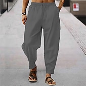 cheap Holiday-Men&#039;s Trousers Summer Pants Baggy Pants Pocket Drawstring Elastic Waist Stripe Full Length Casual Daily Fashion Classic Style Loose Fit Dark Brown Dark Khaki Inelastic