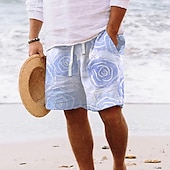 cheap Tropical Plants &amp; Flowers-Men&#039;s Graphic Leaf Flower / Floral Summer Shorts Beach Shorts Baggy Shorts Mid Waist Streetwear Hawaiian Designer Casual Daily Holiday Elastic Waist Drawstring Designer Clothing Apparel