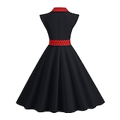 olcso Munkaruhák-Női Gomb Nyomtatott Vintage ruha Midi ruha Elegáns Pöttyös Hajtóka Ujjatlan Iroda Randi Tavasz Ősz Fekete Sárga
