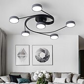 cheap Dimmable Ceiling Lights-Modern Semi Flush Mount Ceiling Light Circular Acrylic 4/6 Heads LED Ceiling Lamp Nordic Grey Sputnik Light Fixture with Wood Decoration for Living Room Dining Room Bedroom 110-240V