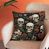 economico Camera di Halloween-federa per cuscino bifacciale 1 pz. federa per cuscino quadrato decorativo morbido con fiore di scheletro per camera da letto, soggiorno, divano, sedia, decorazioni