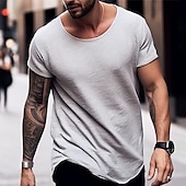 billiga grundläggande t-shirts-Herr T-shirt T-tröja Kort ärm Rund hals Sommar Slät Mode Designer Grundläggande Semester Gata Utekväll Svart Vit Blå Topp t-shirt för män