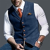 cheap Men&#039;s Vest-Men&#039;s Vest Waistcoat Daily Wear Going out Vintage Fashion Spring &amp;  Fall Buttons Polyester Comfortable Plain Single Breasted V Neck Regular Fit Deep Green Navy Dark Gray Light Grey Vest