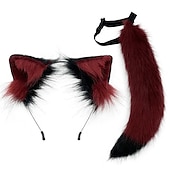 abordables Accesorios para el peinado del cabello-Conjunto de orejas y cola de bestia simulada, bonita cola de zorro de peluche, banda para el pelo con oreja de Lobo ajustable, accesorios para orejas de zorro