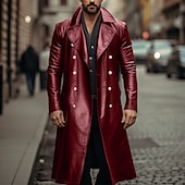 billiga Trenchcoat för män-Herr Imitationsläderjacka Övergångsjacka Utekväll Vår &amp; Höst Imitationsläder Vindtät jacka Ytterkläder Kläder Ensfärgat Kavajslag Dubbelknäppt