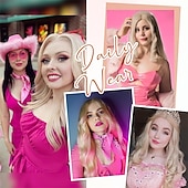 abordables Perruques de fête-Perruques cosplay blondes pour femmes perruque longue ondulée blonde 26 pouces partie centrale perruques cosplay synthétiques pour princesse cosplay utilisation quotidienne perruques d'Halloween