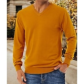 voordelige pullover voor heren-Voor heren Trui Geribd breien Normaal Gebreid Effen Kleur V-hals Modern eigentijds Werk Alledaagse kleding Kleding Winter Kameel Zwart S M L