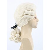 voordelige Historische pruiken-Mannen Pruik voor Koloniale Historische Rechter Kostuums Pruik Beige Carnaval Cosplay Pruiken Halloween Pruiken