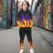 billiga Pojkens 3D-djur-miles morales kostym halloween pojkar 3d spindel huvtröja &amp; byxor set långärmad 3d-utskrift höst vinter aktivt mode cool polyester barn 3-12 år utomhus street semester normal passform