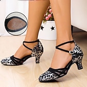 Недорогие Обувь для бальных и современных танцев-Женские танцевальные туфли с леопардовым принтом и сетчатыми ремешками – резиновая подошва, удобные и стильные для бальных и латиноамериканских танцев