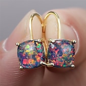 tanie Kolczyki-Damskie Kolczyki Klasyczny Cenny Moda Nowoczesne Kolczyki Biżuteria Złoty Kwadratowy Biały Opal / Złoty kwadratowy czerwony i zielony opal / Złoty Kwadratowy Niebieski Opal Na Impreza Święta 1 para