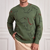 preiswerte Bedruckte Pullover für Herren-Herren Cartoon Dinosaurier Pullover Strickware Rundhalsausschnitt Mode Streetwear Designer Urlaub Alltagskleidung Ausgehen Gestrickt Langarm Herbst Winter Armeegrün