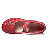 olcso Női lapos sarkú cipők-női piros bőr mezítlábas mary jane flats – hímzett virágos alkalmi kényelmes cipő tépőzáras pántokkal