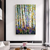 preiswerte Landschaftsgemälde-Handgefertigtes, handgemaltes Ölgemälde, Wandkunst, Frühlingsbirkenwald, Gemälde auf Leinwand, moderne Textur, grüner Baum, Gemälde, Dekor, gerollte Leinwand, kein Rahmen, ungedehnt